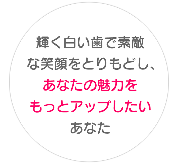 輝く白い歯で素敵な笑顔をとりもどし、 あなたの魅力をもっとアップしたい  あなた